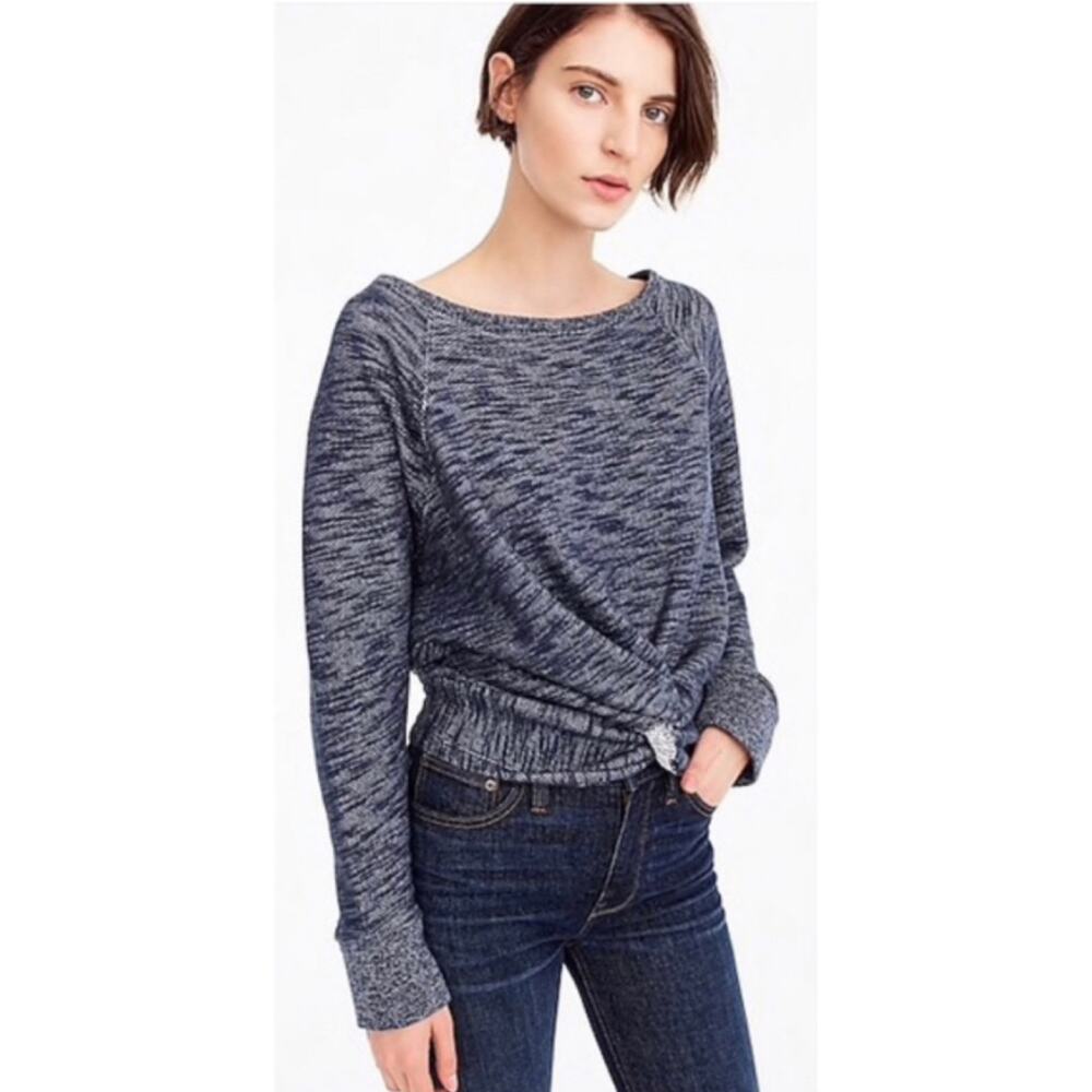 J. Crew Twist-Front Heathered Pullover Cotton Sweatshirt in Blue, Size S/M - Picture 11 of 11